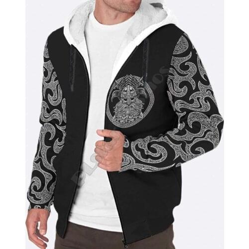 Viking Tattoo 3D printed Fleece zipper Hoodies Men Women Winter Warm double plus velvet jacket cosplay costumes Casual Coat 03
