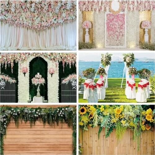 Wedding Backdrop Flower Curtain Floral Seaside Decoration Polyester Photography Background Photographic Photo Studio Photozone