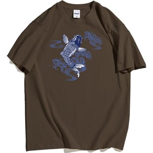 Tee Shirt Japanese Paper Cut Koi Good Luck Printing New Mens T-shirt Cotton Harajuku Male Tee Street Famous Brand Man Tshirts