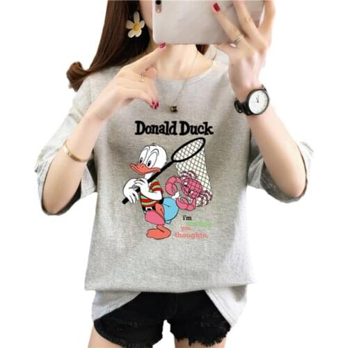 Disney Cartoon Donald Duck Funny Cotton T Shirt for Women Summer Loose Short Sleeve Tshirt Woman Korean Oversize Tee Shirt Femme