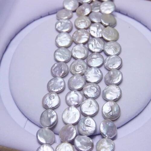 Hot New15-16mm Size Round Button Shape Loose Pearl Necklace Real Pearl Strand String 38cm Long DIY Jewelry Necklace/Bracelet