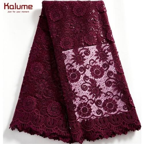 Kalume Latest African Tissue Net Lace Fabric Sequins Nigerian Tulle Mesh Lace Fabric High Quality For Diy Women Dress F2527