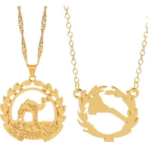 Eritrea Map Flag Pendant Necklaces Women Girls Gold Color Camel Olive Branch Chain Jewelry African Necklace Gift for Eritrean