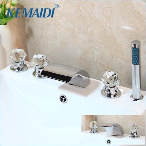 KEMAIDI Design Deck Mounted 5 Pcs Set Faucet Waterfall Spout With Hand Shower Bathroom Tub Faucet torneira Bath Hand Shower