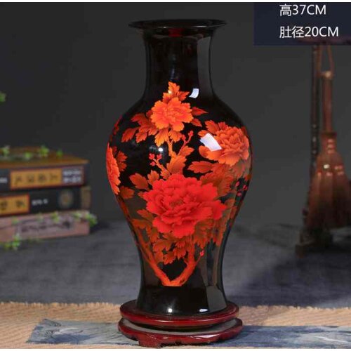 Black Crystal Glazed Peony Flower Ceramic Vases for Home decor