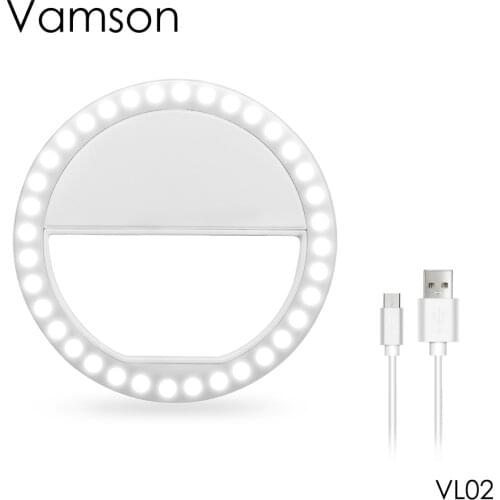 Vamson USB Charge Selfie Ring Light for iPhone Enhancing Photography for Huawei Portable Flash Led Camera Lamp for Samsung VL02
