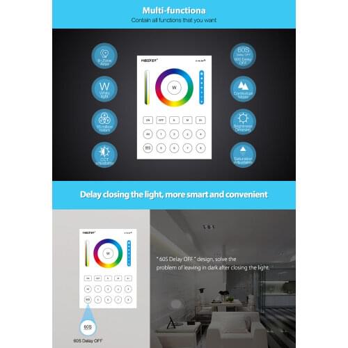 Miboxer Smart Touch Panel Remote dimming/CT/RGB/RGBW/RGB+CCT LED Strip Controller 3V 220V 110V 4-Zone 8-Zone Lamp dimmer Switch