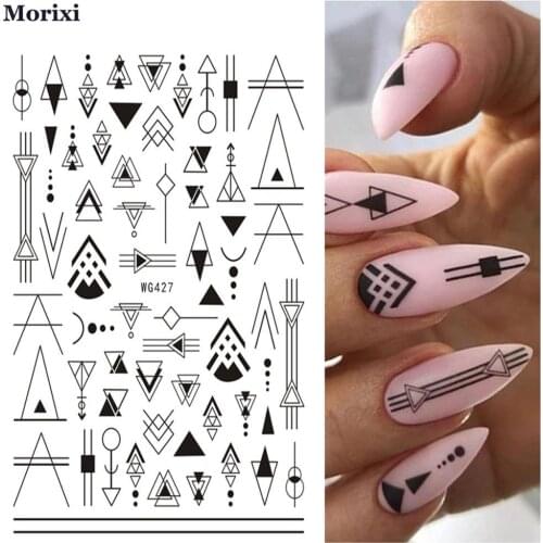 Morixi nail art sticker back glue type white black gold Geometric butterfly flower printing DIY manicure nail decals WG042