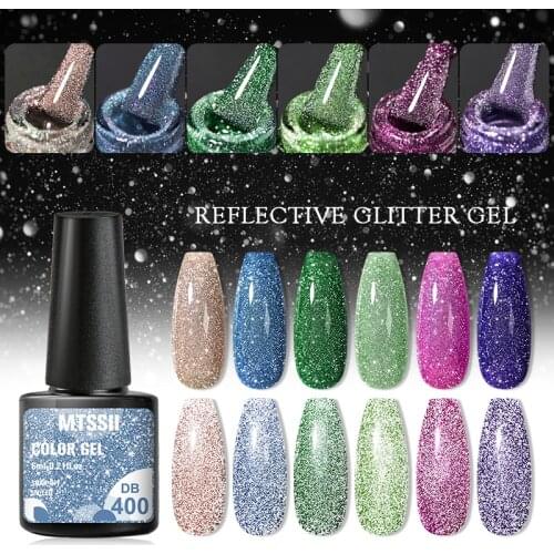 Mtssii 6ml Reflective Glitter Laser Gel Nail Polish Manicure Nail Art Semi Permanent UV LED Lamp Nail Varnishes Base TopCoat