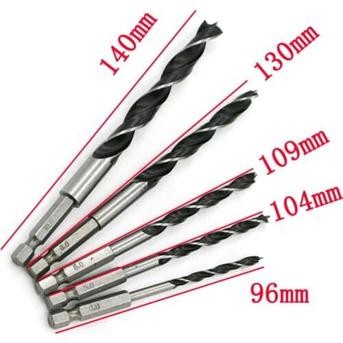 5pcs Wood Drill Bit Set 4mm 5mm 6mm 8mm 10mm 1/4" Hex Shank High Carbon Steel Woodworking Hole Cut Reaming Cone Drill Bit Reamer