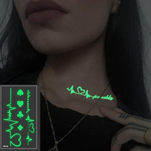 Tattoo Stickers Luminous Temporary Fake Tattoos Sexy Heart Beat Wave Love Paste on Face Arm Leg Body Art for Men Women Kids