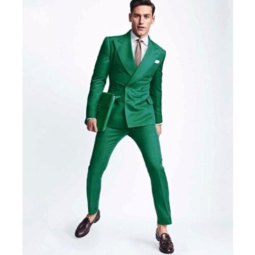 2020 Latest Coat Pant Designs Green Men Wedding Suit Slim Fit 2 Piece Double Breasted Tuxedo Custom Groom Prom Blazer Masculino