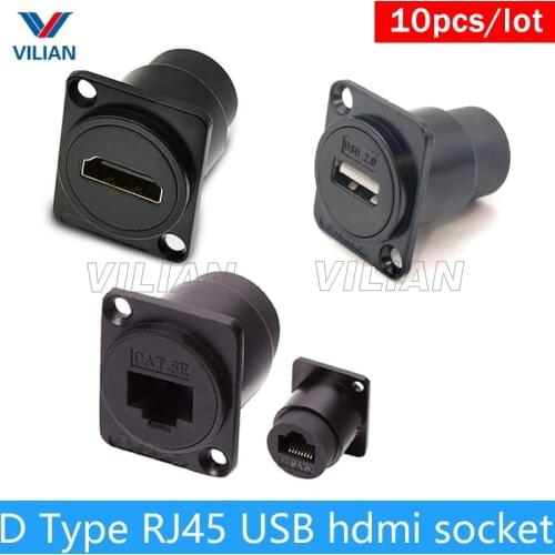 D type RJ45 USB hdmi Buchse Kabel Weibliche Signal Anschluss Panel Mount Interface Adapter hd Video Network Socket Connector 10