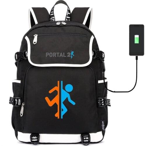 Portal Companion Cube School Bag usb charging shoulder bag canvas Backpack Laptop travel bag rucksack for teenagers