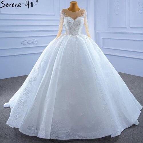 Serene Hill White Luxury High-end Wedding Dresses 2021 Beaded Pearls Sparkle Bride Gowns HM67293 Custom Made