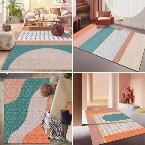 Modern Morandi Orange Green Simple Geometric Living Room Bedroom Bedside Carpet Mat Customization