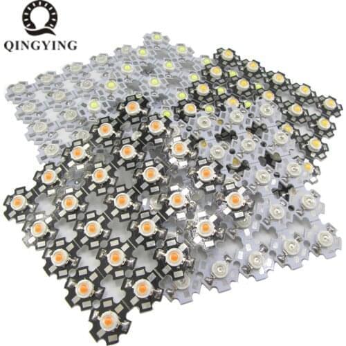 25pcs 1W 3W High Power LED Full Spectrum White Warm white Green Blue Deep Red 660nm Royal blue With 20mm White & Black Star PCB