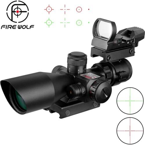 2.5-10x40 Tactical Rifle Scope R Laser Hunting illuminated Airsoft Riflescope Sight+Reflex Red Dot Sight Combination Suit