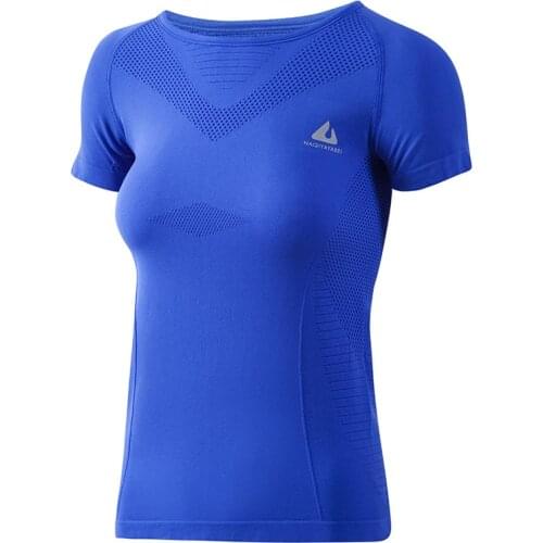 BINAND Round Collar Women Tights Elastic Yoga Shirt Quick Dry Short Sleeve Pullover Exercises Jogging Athletic Sports Shirt