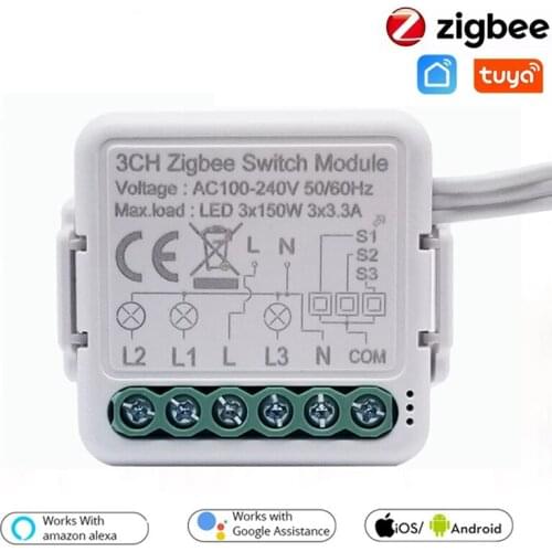 Tuya Smart Life 3CH Zigbee Switch Module On-off Device MINI 3-way Dual-control Concealed Switch Modification Wireless Control