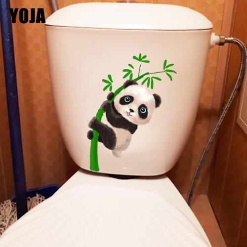 YOJA 15.8×22.6CM Panda Hugging Bamboo Cute Cartoon Toilet Stickers Home Room Wall Decoration T1-2671