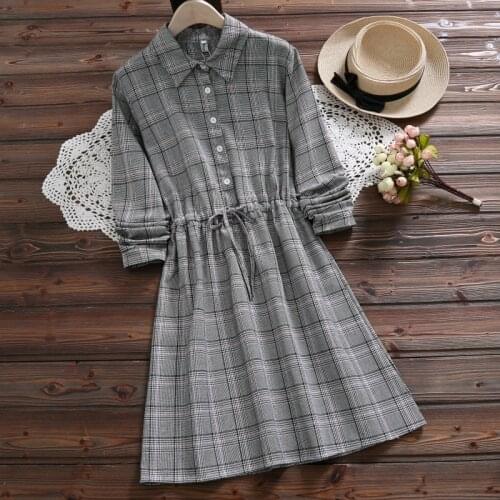 Spring autumn long sleeve women gray plaid dress new fashion casual cute dress