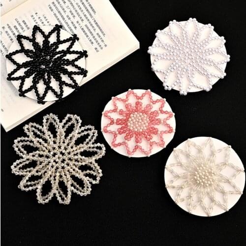 Girl 1 PC Hand Made Crochet Pearl Elastic Hair Nets Ballet Dancing Snood Net Hair Bands Bun Covers Ornament For Ladies Fashion