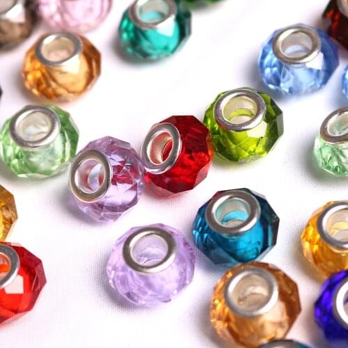 20Pcs Charms Glass Large Hole Bead 8x14mm Faceted Rondelle Crystal Craft Lampwork Beads for Bracelet Making Wholesale
