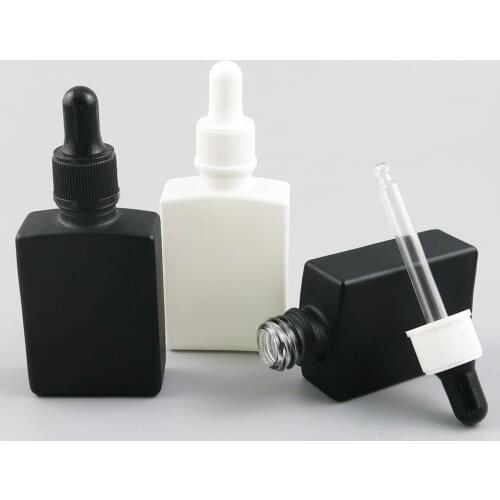 360 x 30ml Portable Black White Glass Perfum Bottle Square Vial with Dropper Essential Oil Chemical Perfume Cosmetic Container
