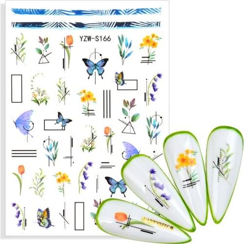 3D Stickers for Nails Spring Summer Self-adhesive Sticker Flowers Bouquet Line Letter Nail Art Decorations Nail Foil Accessories