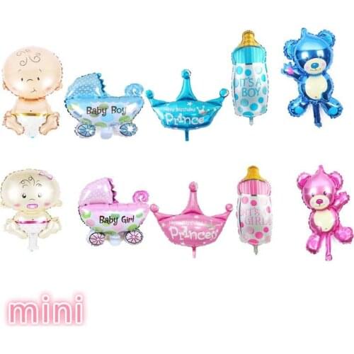 5pcs/lot mini Baby Shower Boys Girls Holiday Decorations Foil Balloons Stroller Helium Balls Birthday Party Supplies globos