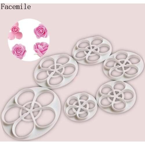 6PCS/SET Rose Plum Flower Cake Fondant Cutter Easiest Rose Flower Making Biscuit Cookie Mold Mould DIY Baking 01117 Gift