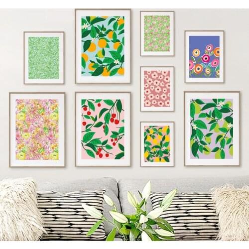 Abstract Fruit Flowers Market Wall Art Cherry Orange Lemon Canvas Painting Nordic Posters and Prints Colorful Picture Home Decor