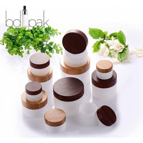50G White PP Plastic Cosmetic Empty Cream Jar 100ML Empty Refillable Cosmetic Cream Jar Storage Bottle Container with Bamboo lid