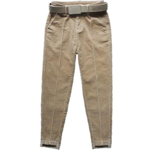 New spring autumn corduroy pants loose slim pocket Korean harem pants women Wild solid color Soft casual trousers female