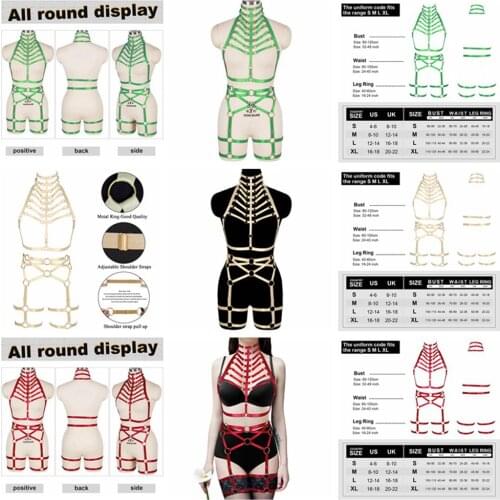 Body Harness Hollow Bra Sexy Lingerie Set Fetish Erotic Festival Clothing Goth Accessories Thigh Bands Pastel Goth Bondage