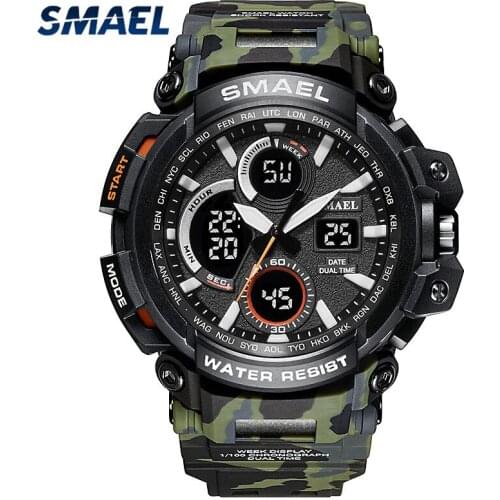 SMAEL Brand Men Sport Watches Male Orange Camo Strap Relogio Masculino Waterproof LED Digital Watch Man Clock 1708B Chronograph