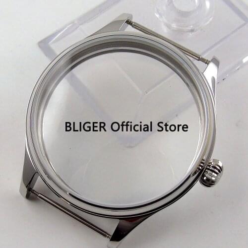 BLIGER 44MM 316L Stainless Steel Case Mineral Glass Watch Case Suitable For ETA 6497 6498 Hand Winding Movement C67