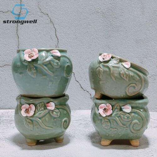 Ins Floret Ceramic Succulent Flower Pots Featured Fresh Succulent Home Garden Green Plant Thumb Pot Balcony Potted Plant