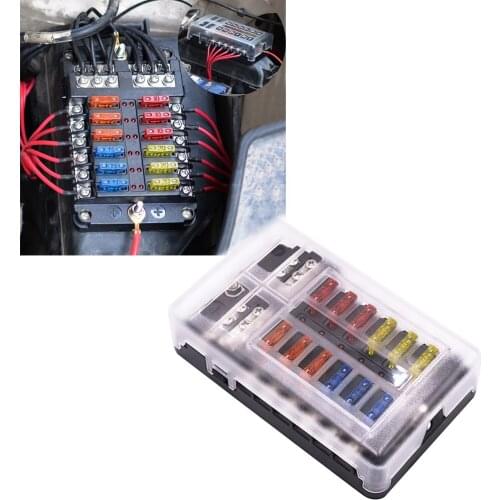 12V 32V Plastic Cover Fuse Box Holder M5 Stud with LED Indicator Light 6 Ways 12 Ways Blade for Auto Car