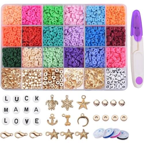 Clay Beads for Bracelet Making, Round Flat Beads Disc Thin Heishi Beads Kit Loose Spacer Beads Jewelry Making for Necklace Ring