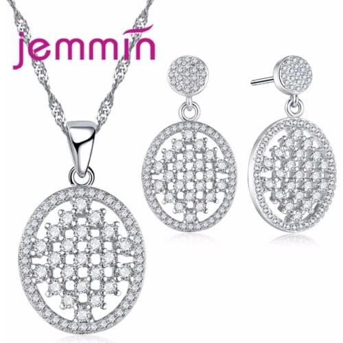 Hot Sell 925 Sterling Silver Jewelry Oval Hollow Made Chinese Classic Style Noble Necklace Earrings Set for Women