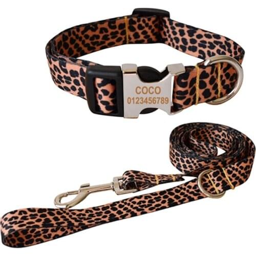 Printing Webbing Leopard grain Dog Collar Leash Set Personalized Engraved Pet Name Retailing Pet Supplies Dog Accessories
