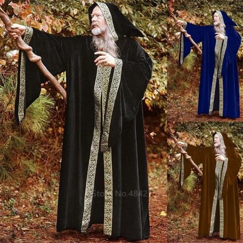 Adult Mens Medieval Wizard Cosplay Costume Halloween Carnival Retro Medieval Stage Performance Robe