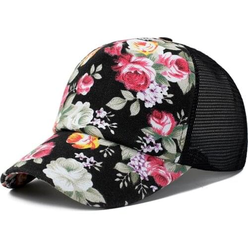 Summer women floral print Baseball Caps Breathable Mesh sun hat fashion Snapback Hats Cap Female