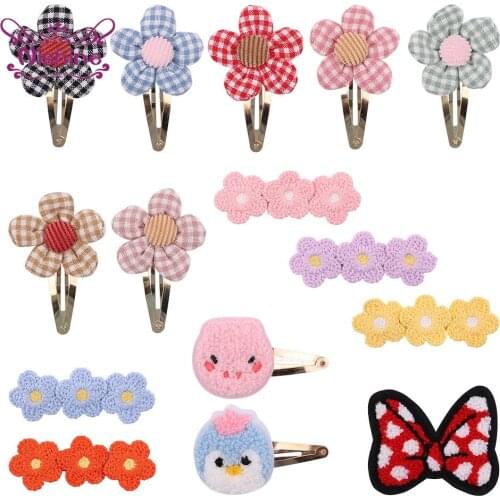 Fashion Plaids Floral Bangs Hairpins Infant Cute Knitting Flowers BB Clips Cartoon Barrettes Baby Headwear Christmas Decoration