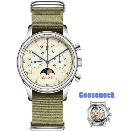 New Pilot Mens Watch Moon Phase Gooseneck Seagull ST1908 Movement Sports Pilot Men' Men Watch Luminous Luxury 1963 Reloj Hombre