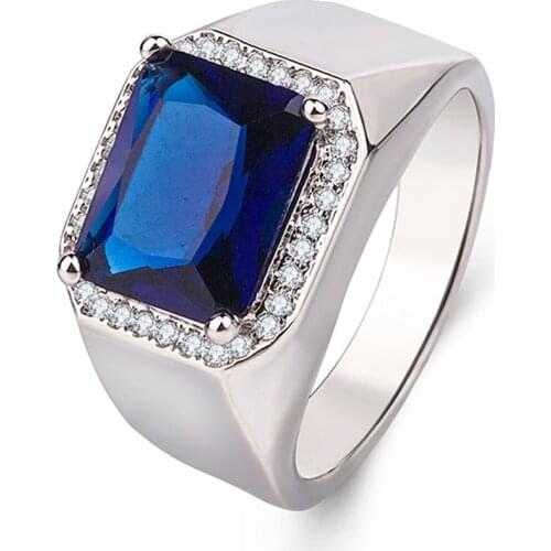 Blue Austrian Crystal Men Punk Ring 7-11 Big Size Finger Jewelry High Quality ZC Fashion Engagement Ring Dropshipping