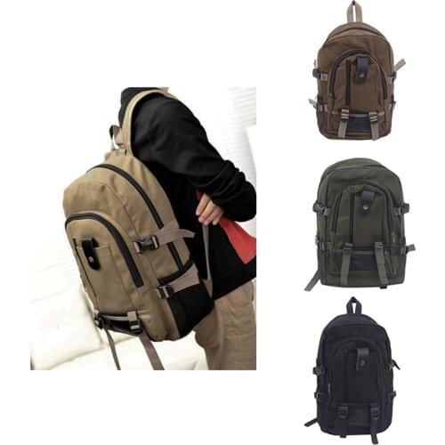 Men Retro Canvas Backpack Large-capacity Schoolbag Outdoor Climbing Solid Color Rucksacks Fashion Casual Travel Sport Bag