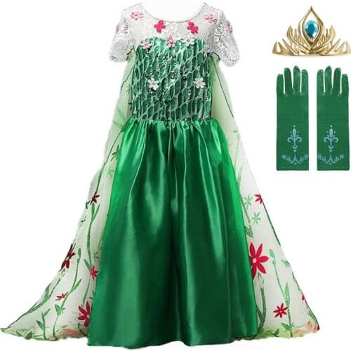 New Green Elsa Lace Dress Summer 2020 Elsa Anna Dress Vestido Elsa Fever Dress for Kids Girl Fantasia Princess Dress